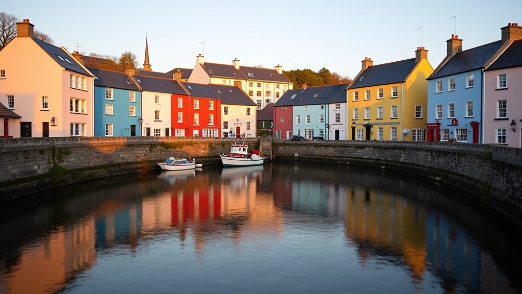 Coastal village of Kinsale with colorful buildings and harbor view during golden hour